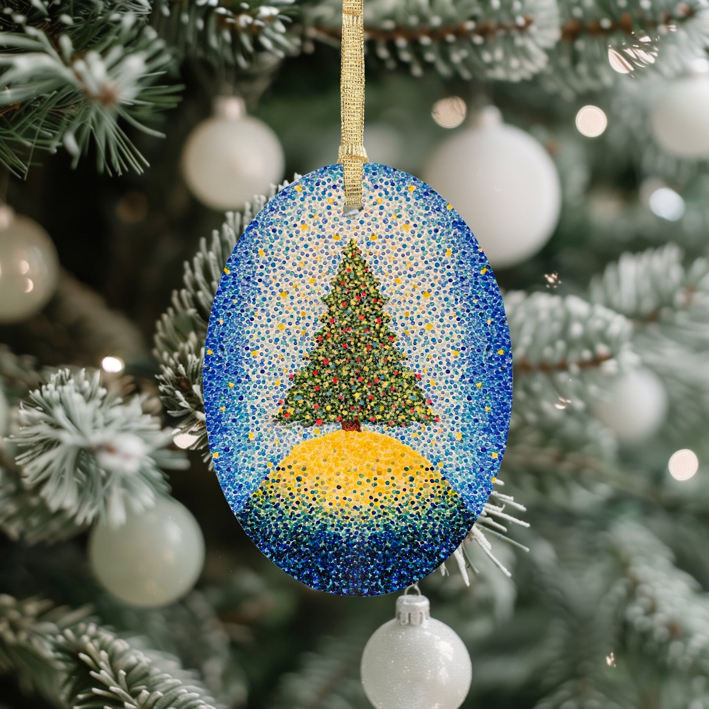 Ceramic Ornament - Pointillism Christmas Tree 1-Side Print Home Decor Printify