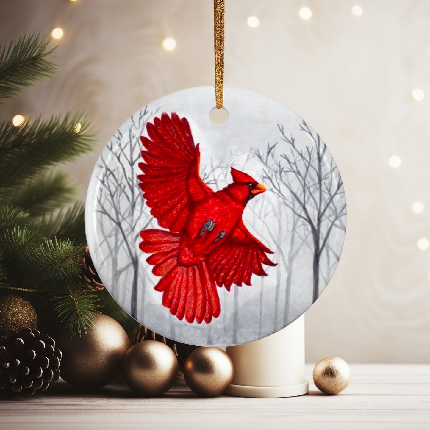 Ceramic Ornaments - Cardinal in Snowy Forest Ornament Home Decor Printify