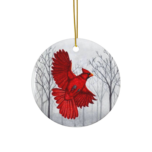 Ceramic Ornaments - Cardinal in Snowy Forest Ornament Home Decor Printify Circle 1 pc One size