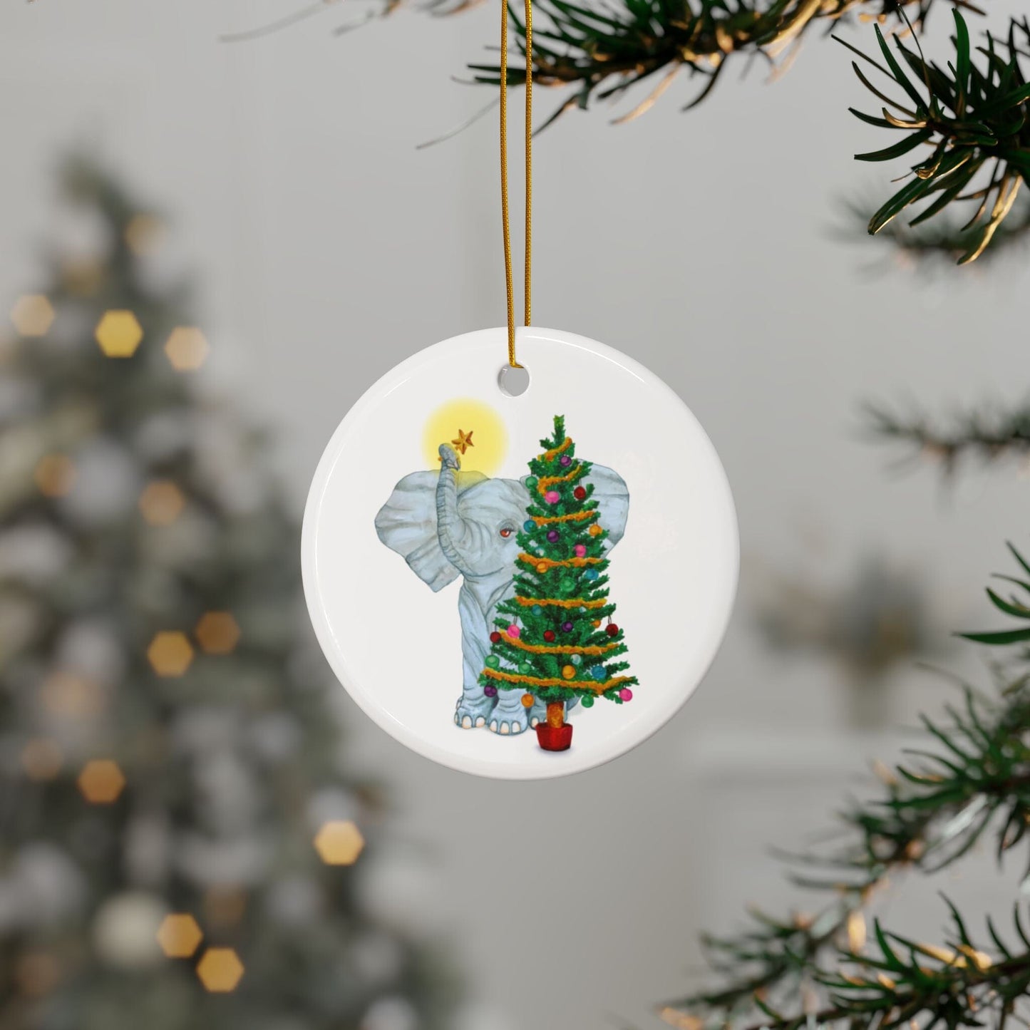Ceramic Ornaments - Cute Elephant Hanging Star Christmas Tree Decoration Home Decor Printify