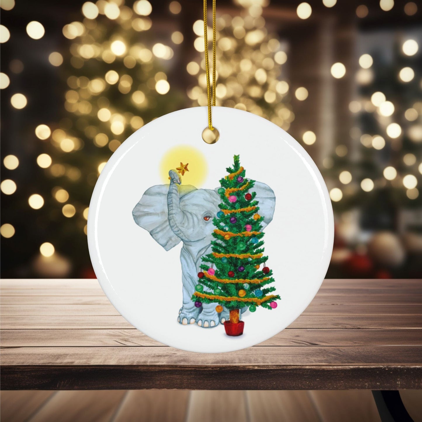 Ceramic Ornaments - Cute Elephant Hanging Star Christmas Tree Decoration Home Decor Printify Circle 1 pc One size
