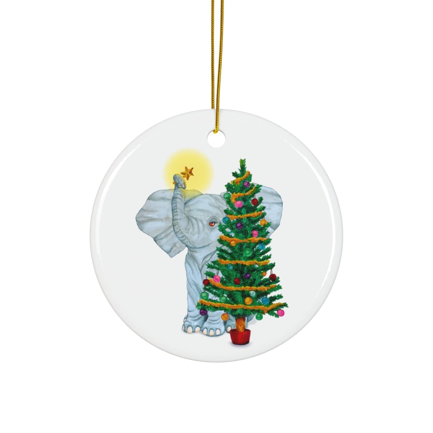 Ceramic Ornaments - Cute Elephant Hanging Star Christmas Tree Decoration Home Decor Printify Circle 3 pcs One size