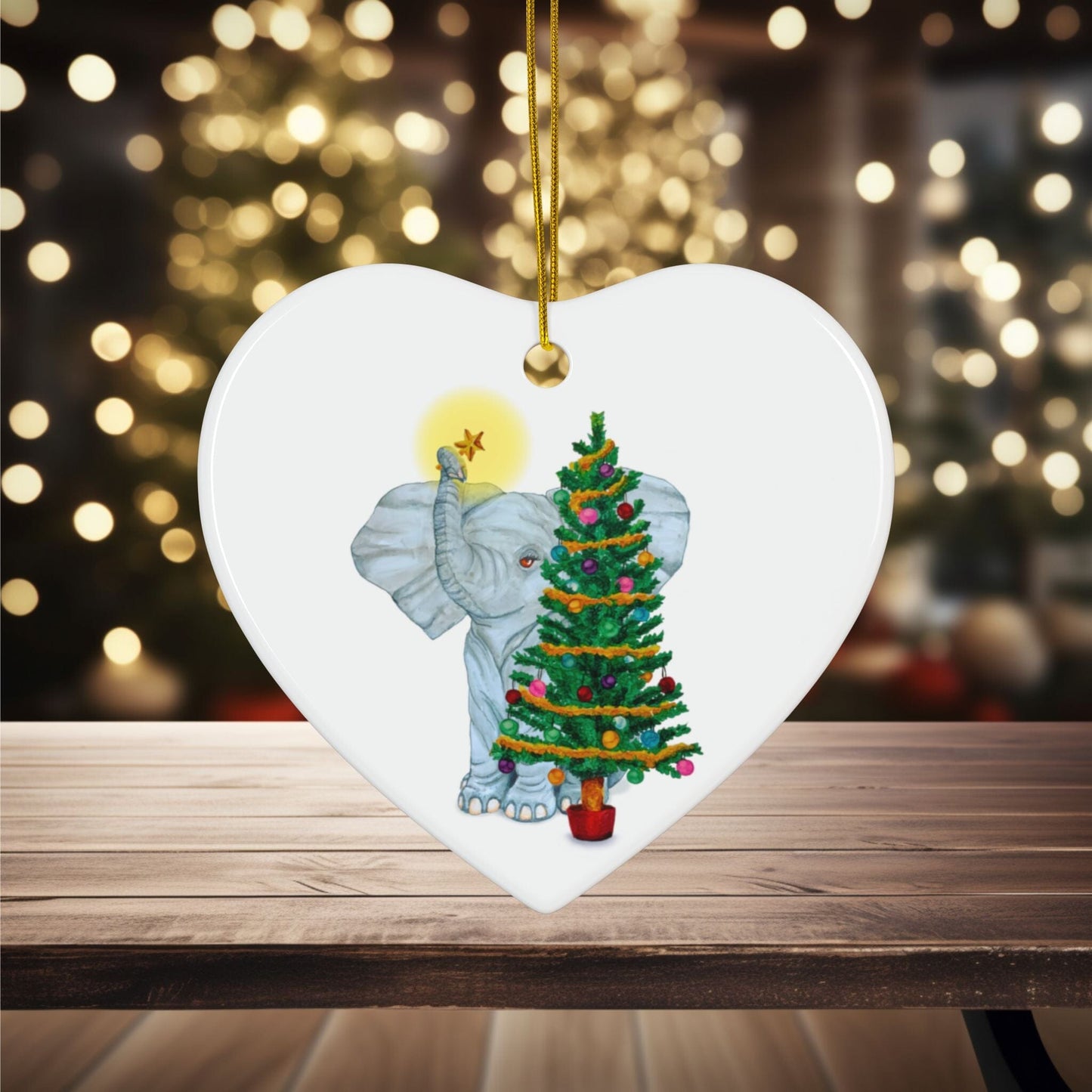 Ceramic Ornaments - Cute Elephant Hanging Star Christmas Tree Decoration Home Decor Printify Heart 1 pc One size