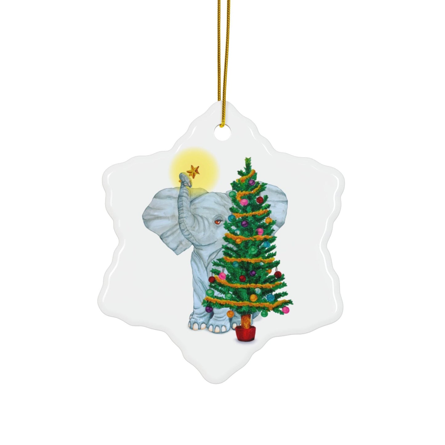Ceramic Ornaments - Cute Elephant Hanging Star Christmas Tree Decoration Home Decor Printify Snowflake 1 pc One size