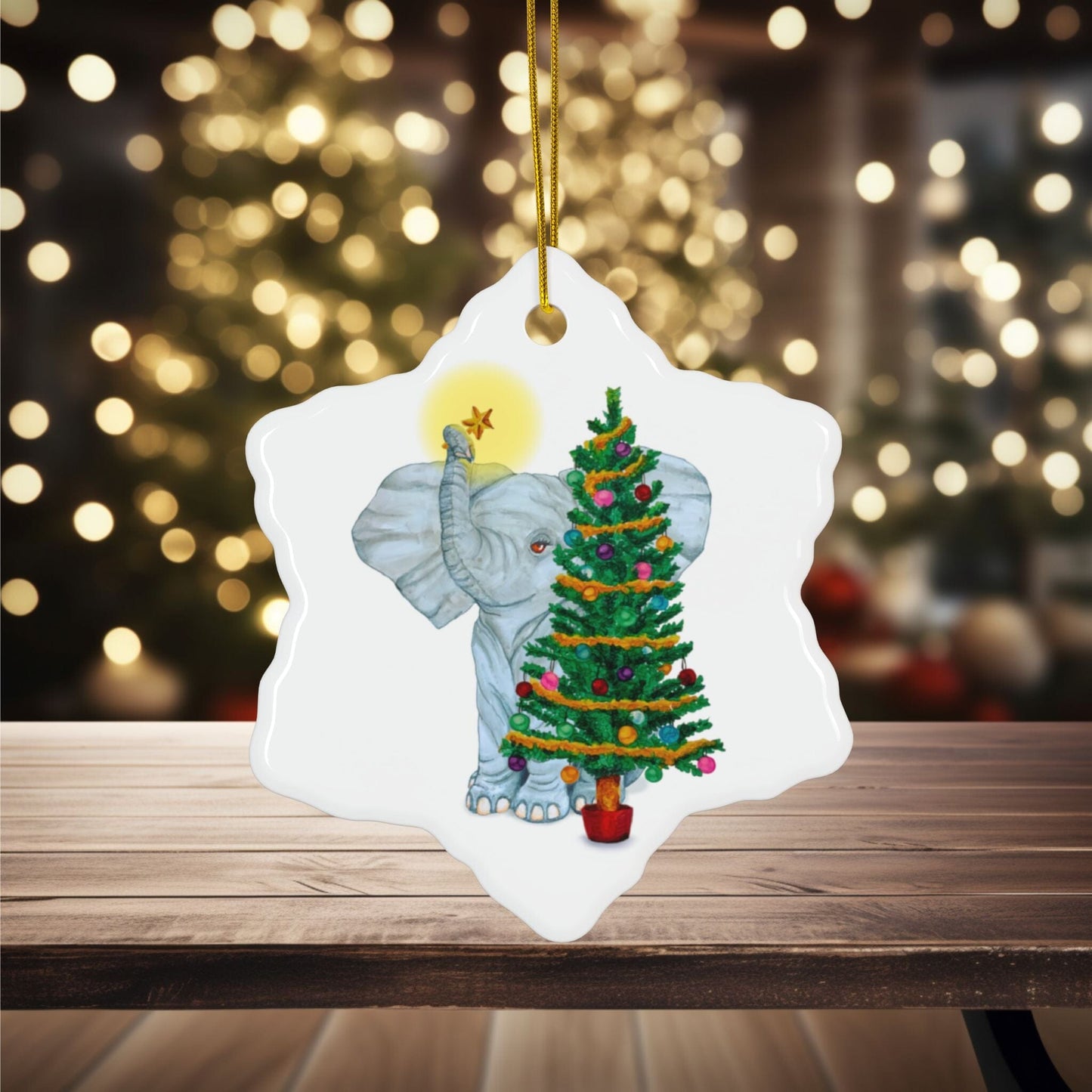 Ceramic Ornaments - Cute Elephant Hanging Star Christmas Tree Decoration Home Decor Printify Snowflake 5 pcs One size