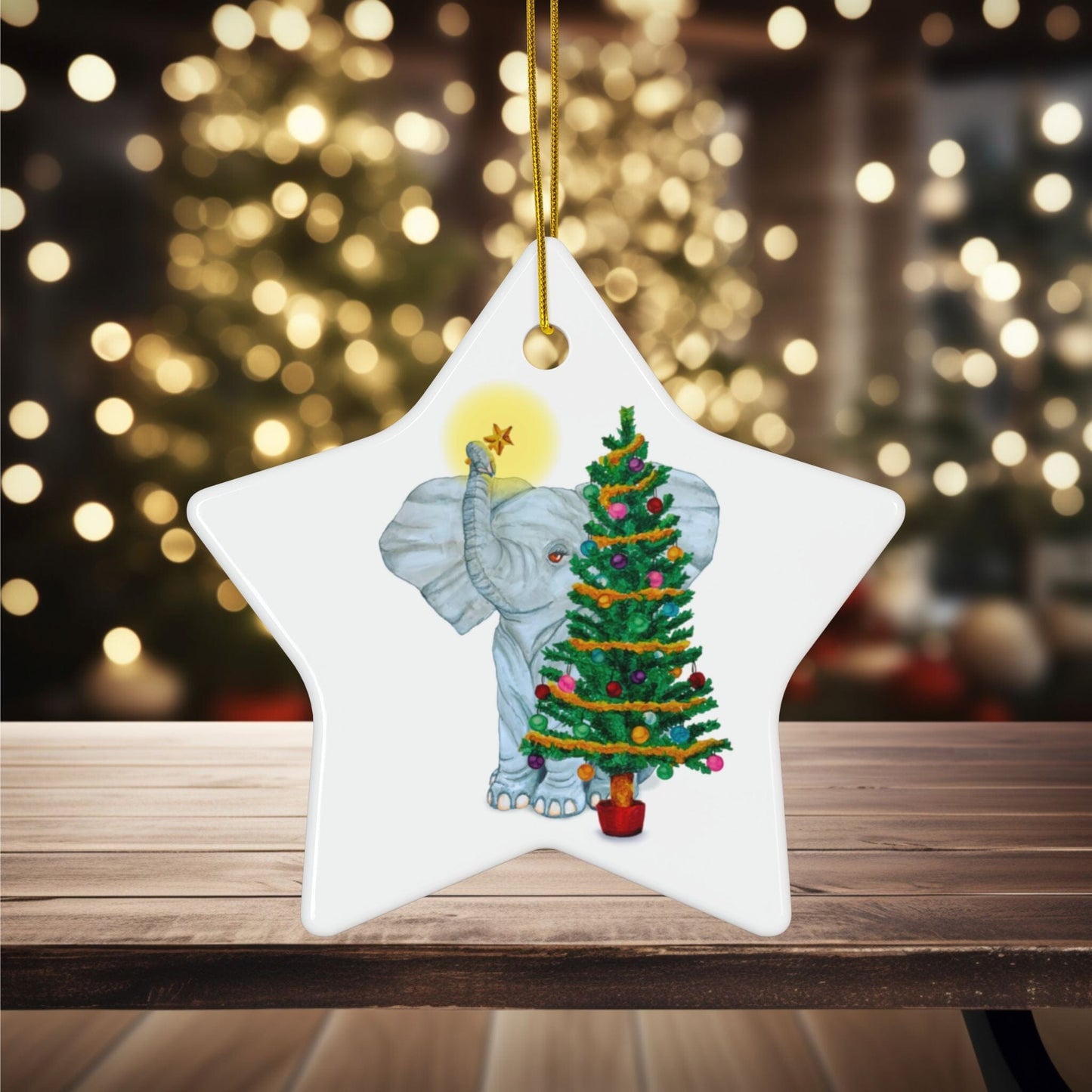 Ceramic Ornaments - Cute Elephant Hanging Star Christmas Tree Decoration Home Decor Printify Star 1 pc One size