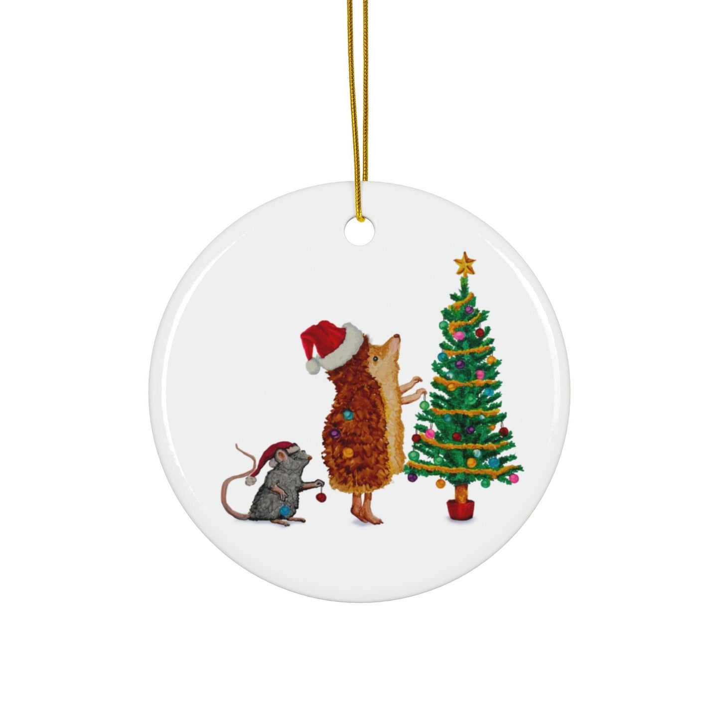 Ceramic Ornaments - Cute Hedgehog and Mouse Christmas Tree Decoration (1pc, 3pcs, 5pcs, 10pcs) Home Decor Printify Circle 1 pc One size