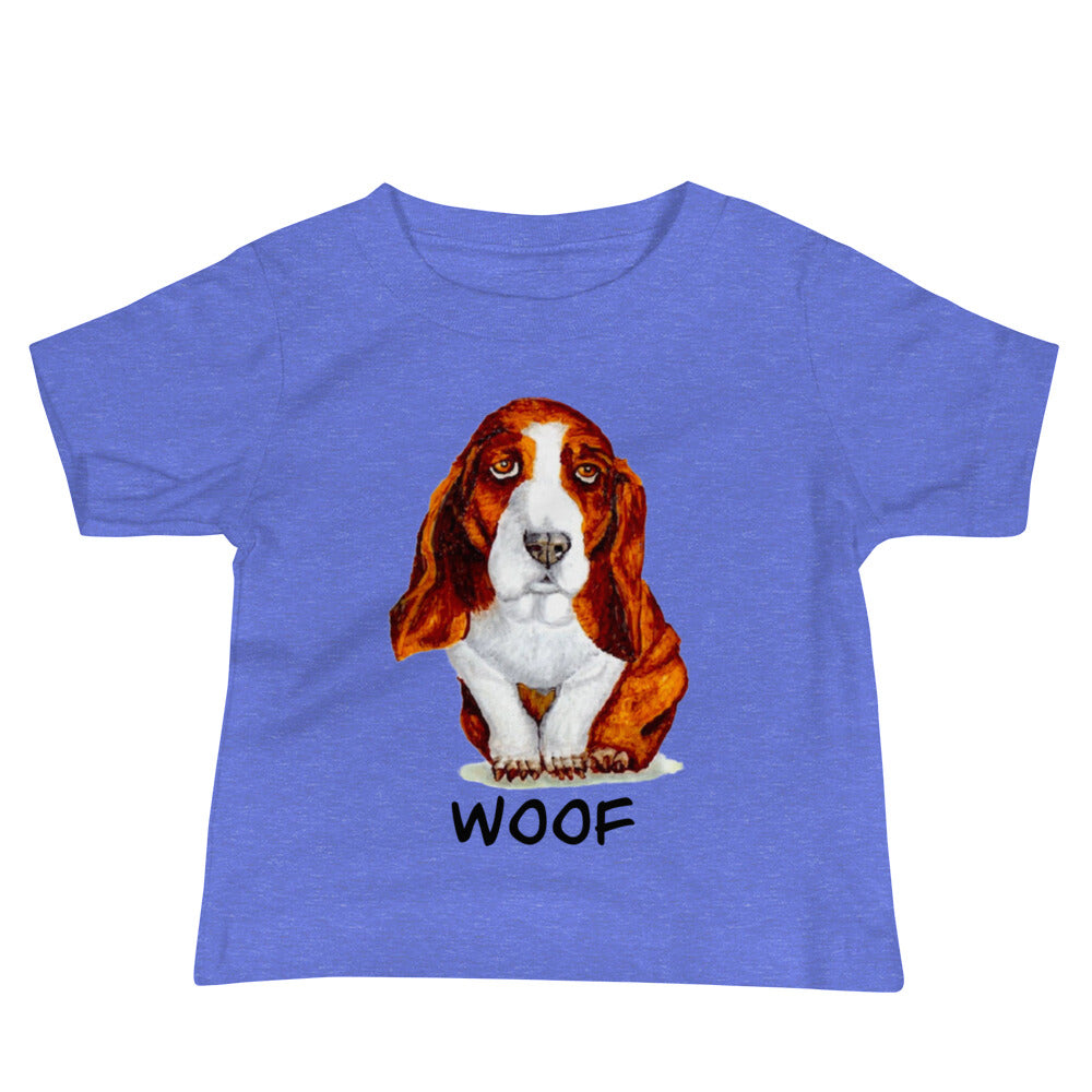 Basset Hound Puppy Baby Jersey Short Sleeve Tee T-shirt Indie Darling Design Heather Columbia Blue 6-12m