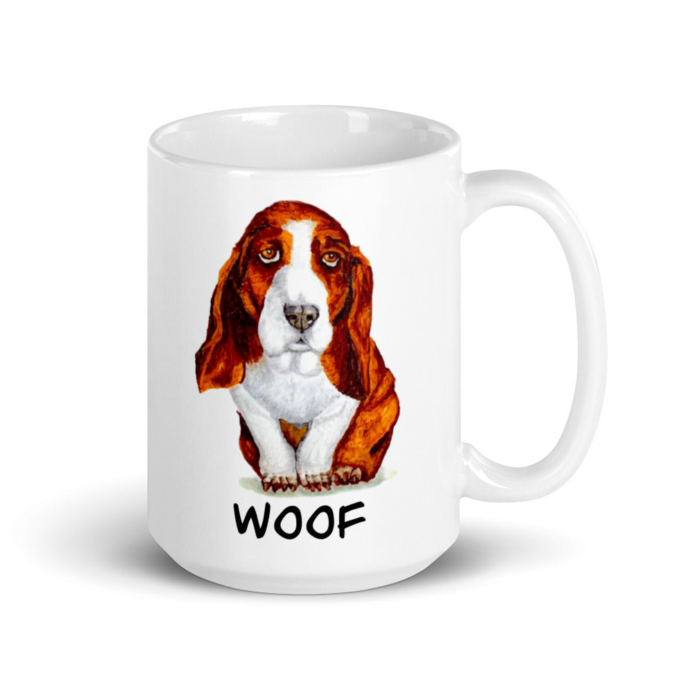 Basset Hound Puppy on White Glossy Mug Mugs Indie Darling Design