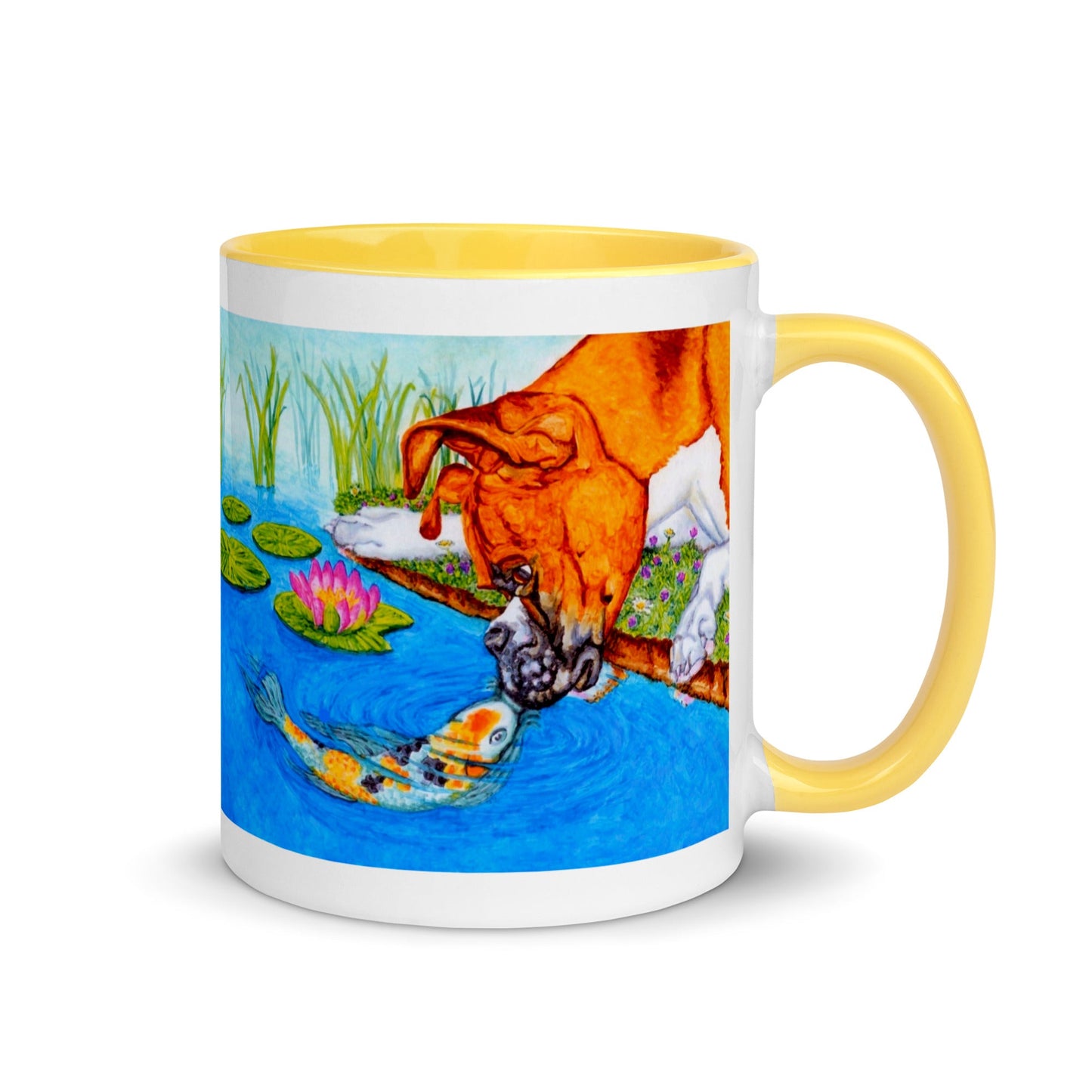 Boxer Puppy and Koi Kiss Two-Tone Mug Mugs Indie Darling Design