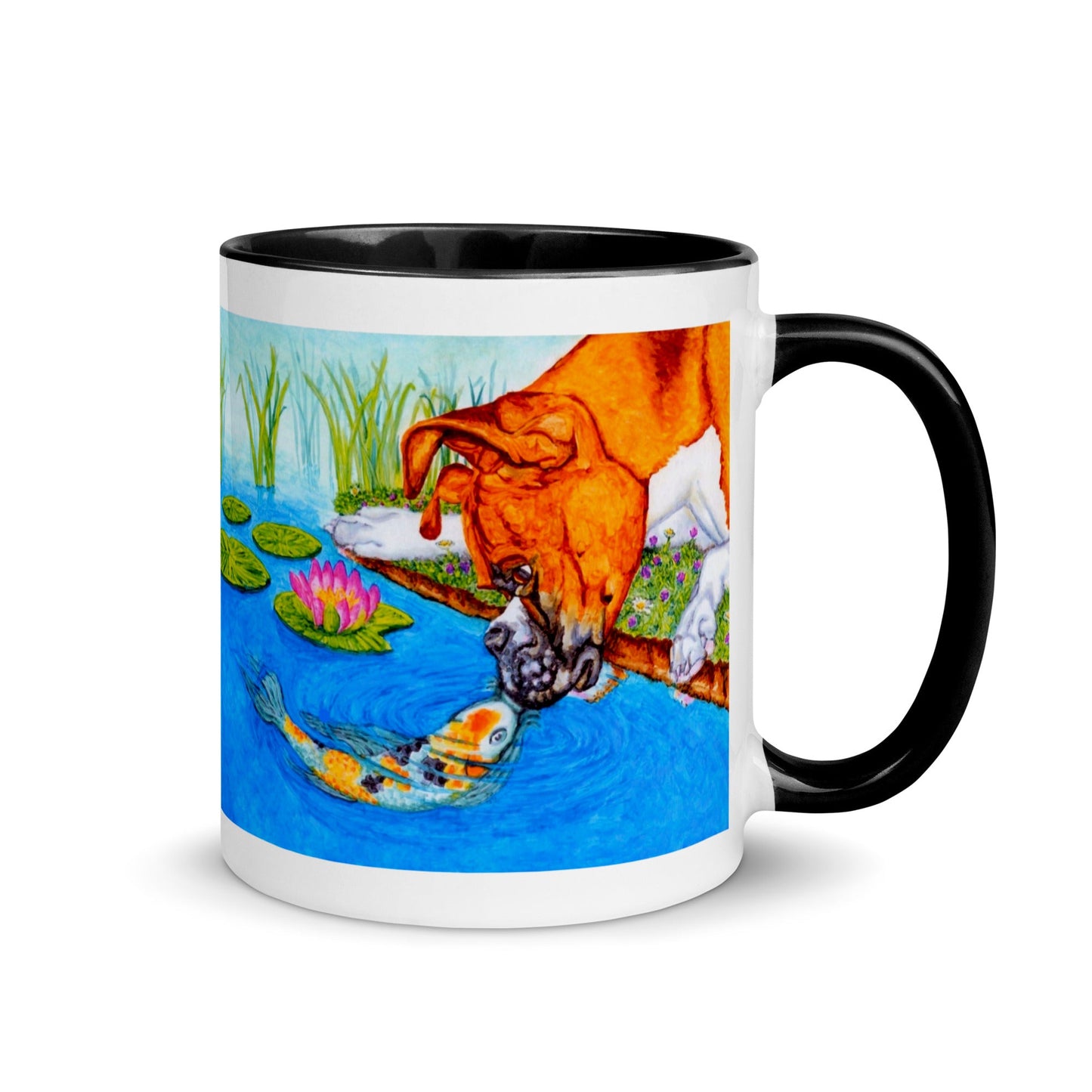 Boxer Puppy and Koi Kiss Two-Tone Mug Mugs Indie Darling Design