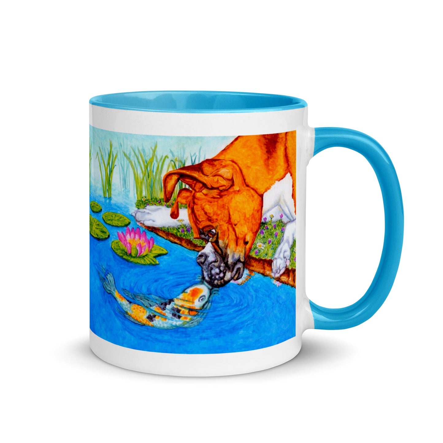 Boxer Puppy and Koi Kiss Two-Tone Mug Mugs Indie Darling Design