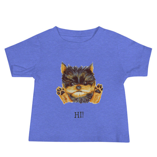 Corgie Puppy Baby Jersey Short Sleeve Tee T-shirt Indie Darling Design Heather Columbia Blue 6-12m