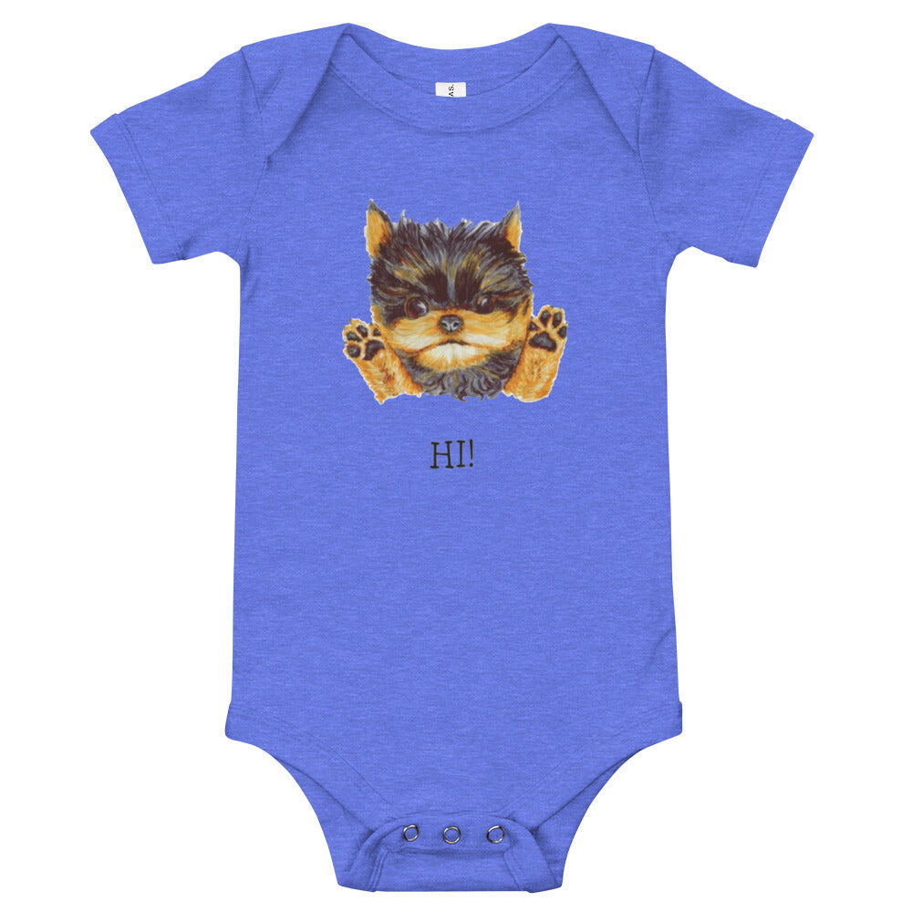 Corgie Puppy Baby Short Sleeve One Piece Baby One-Pieces Indie Darling Design Heather Columbia Blue 3-6m