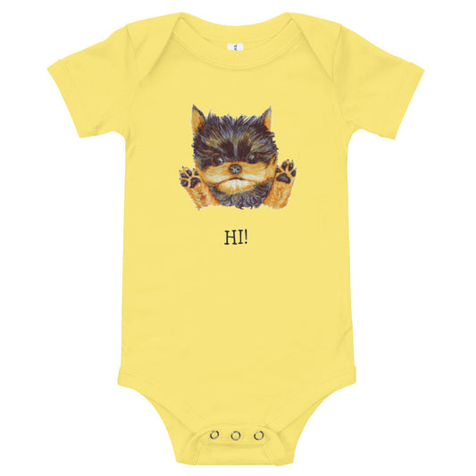 Corgie Puppy Baby Short Sleeve One Piece Baby One-Pieces Indie Darling Design Yellow 3-6m