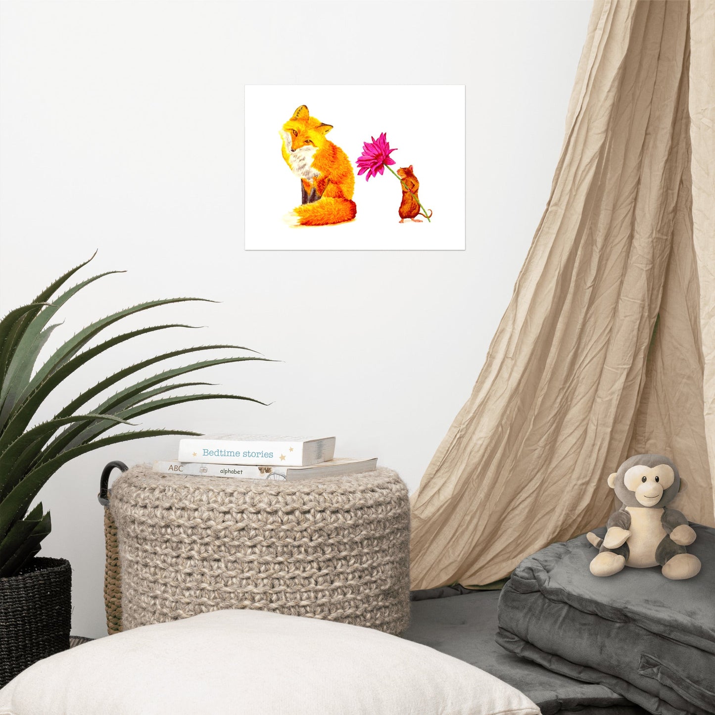 Fox and Mouse Illustrated Poster Print without Frame Posters, Prints, & Visual Artwork Indie Darling Design