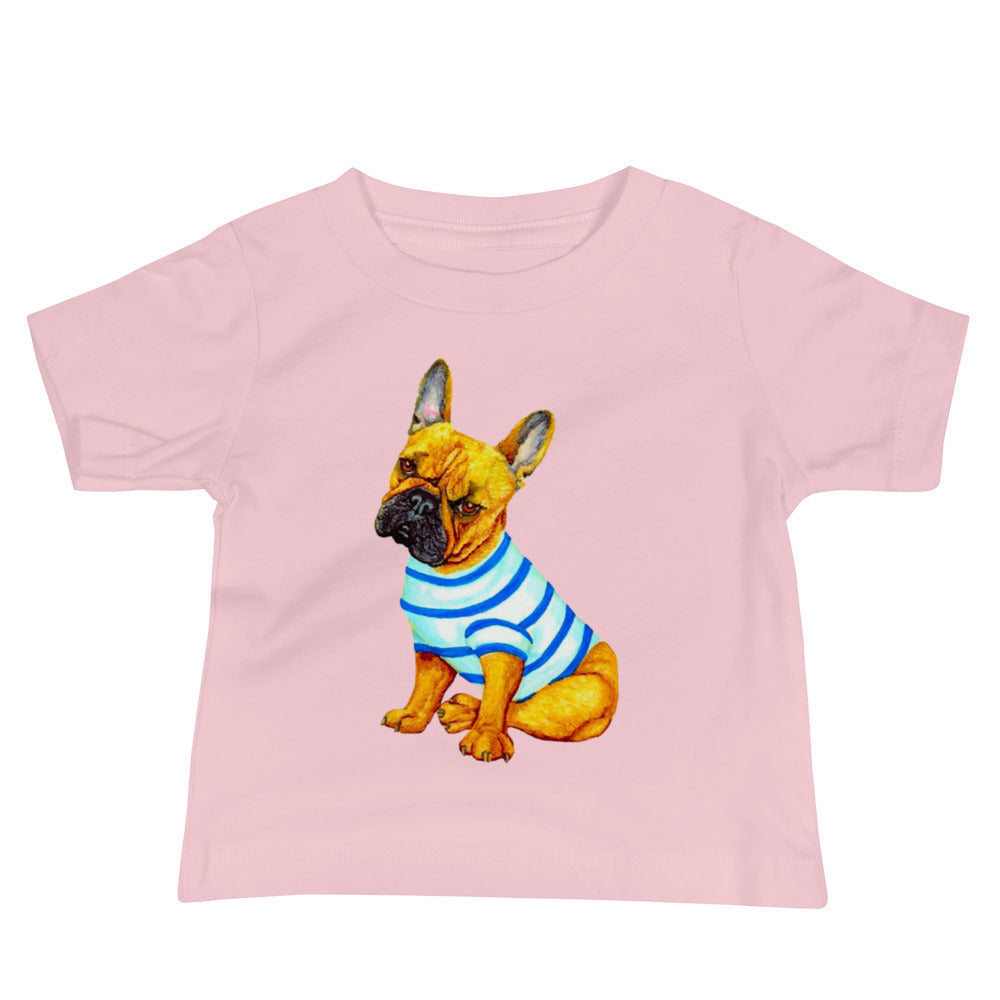 French Bulldog Baby Jersey Short Sleeve Tee T-shirt Indie Darling Design Pink 6-12m