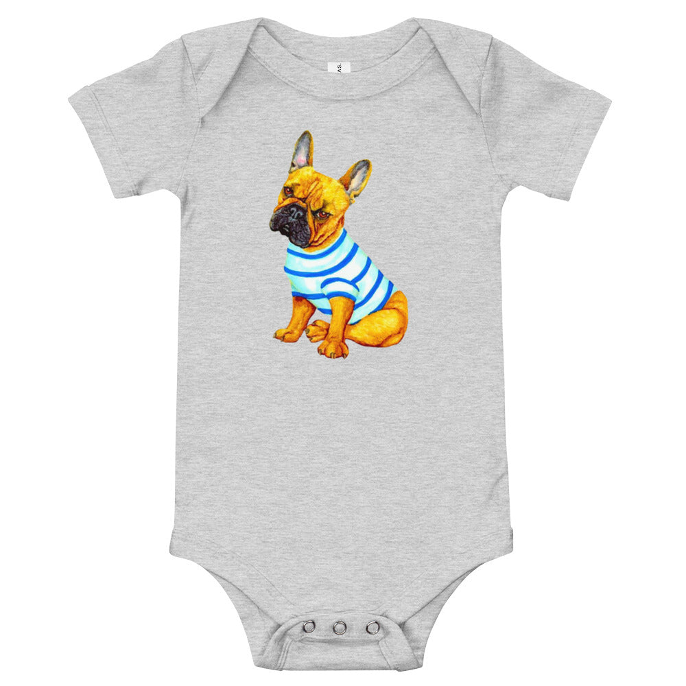 French Bulldog Baby Short Sleeve One Piece Baby One-Pieces Indie Darling Design Athletic Heather 3-6m