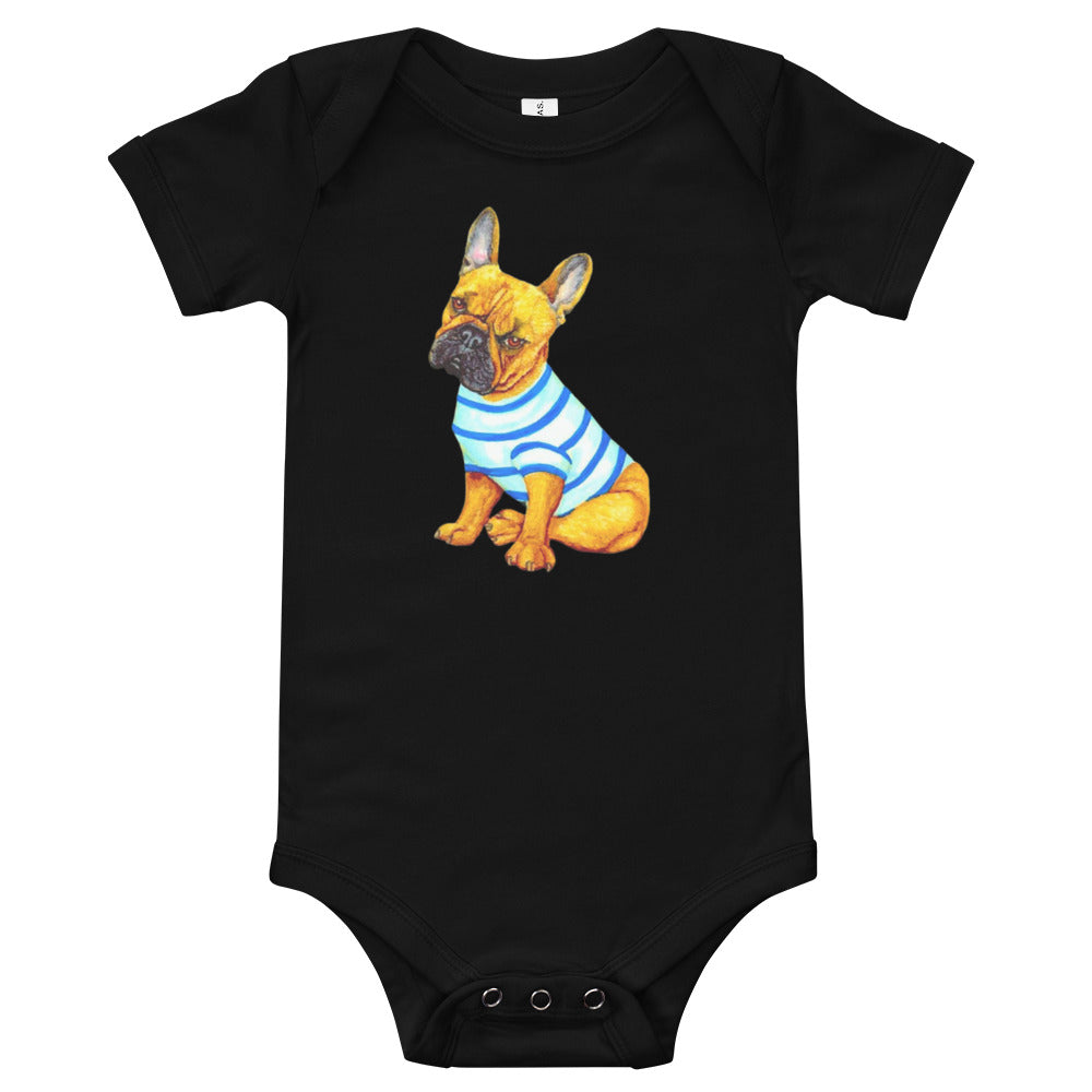 French Bulldog Baby Short Sleeve One Piece Baby One-Pieces Indie Darling Design Black 3-6m