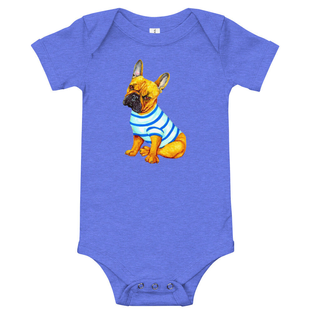 French Bulldog Baby Short Sleeve One Piece Baby One-Pieces Indie Darling Design Heather Columbia Blue 3-6m