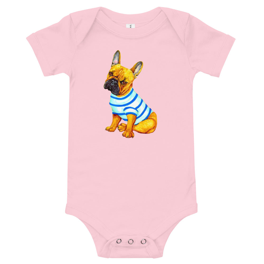 French Bulldog Baby Short Sleeve One Piece Baby One-Pieces Indie Darling Design Pink 3-6m