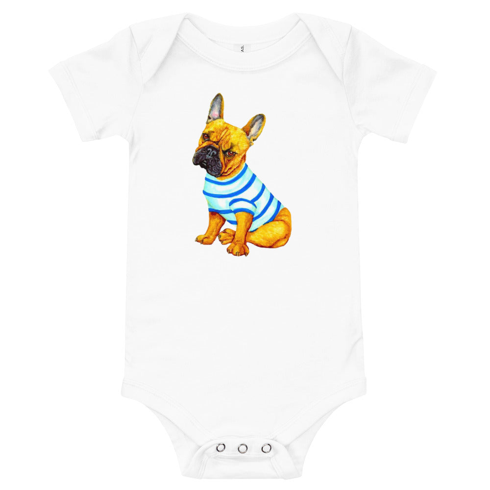 French Bulldog Baby Short Sleeve One Piece Baby One-Pieces Indie Darling Design White 3-6m