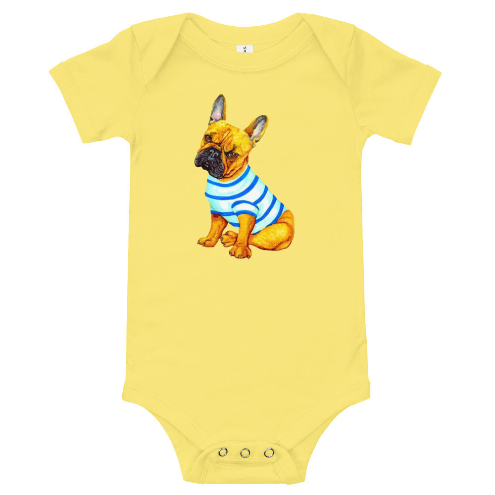 French Bulldog Baby Short Sleeve One Piece Baby One-Pieces Indie Darling Design Yellow 3-6m
