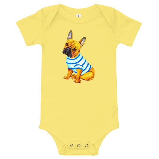 French Bulldog Baby Short Sleeve One Piece Baby One-Pieces Indie Darling Design Yellow 3-6m