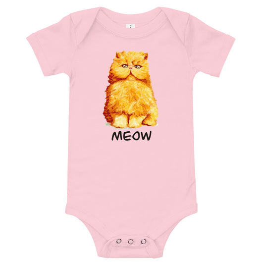 Orange Persian Cat Baby Short Sleeve One Piece Baby One-Pieces Indie Darling Design