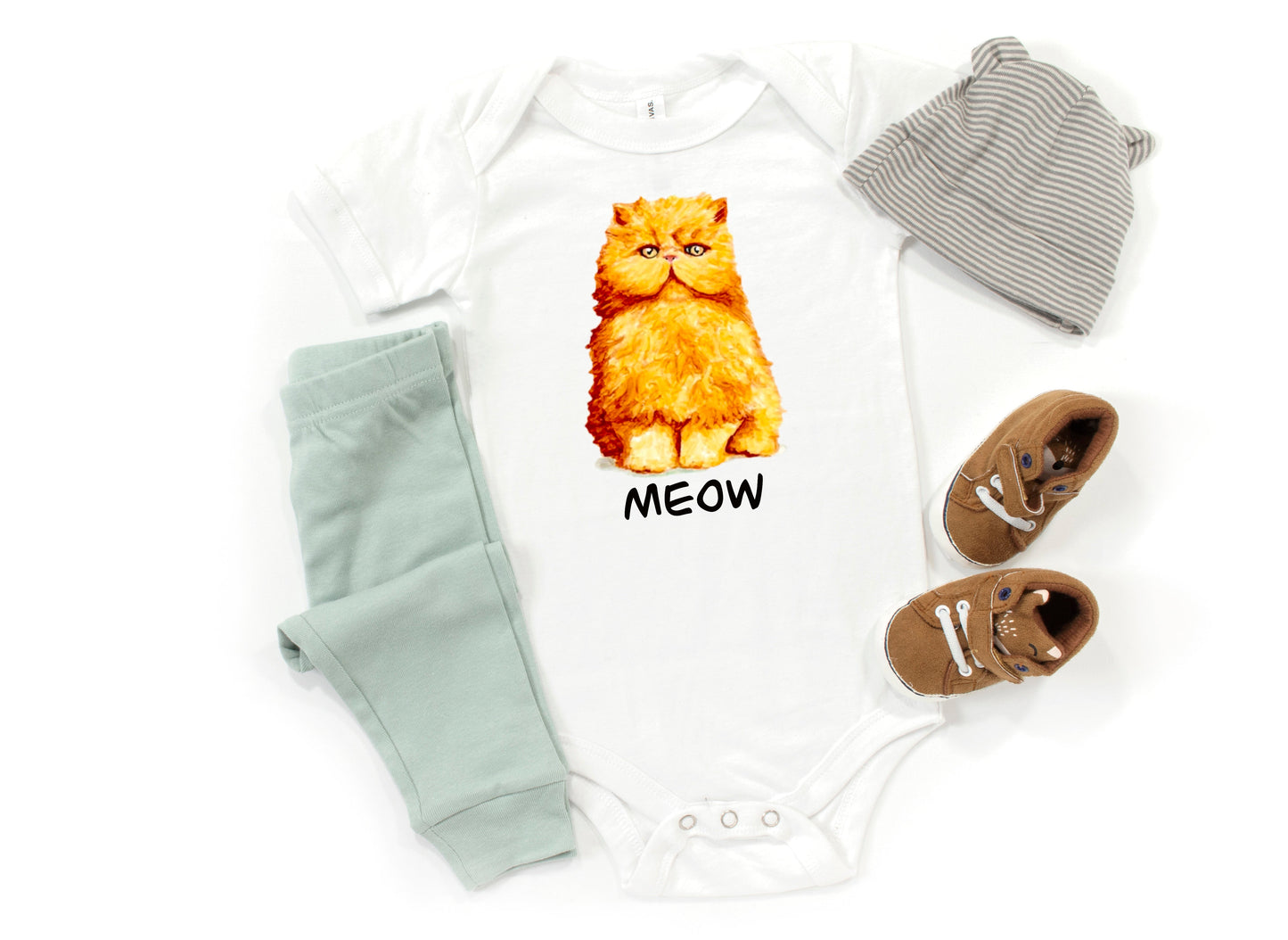 Orange Persian Cat Baby Short Sleeve One Piece Baby One-Pieces Indie Darling Design