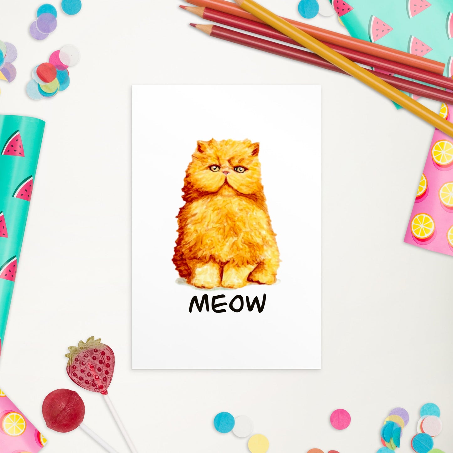 Orange Persian Cat Illustrated Flat Card Greeting & Note Cards Indie Darling Design