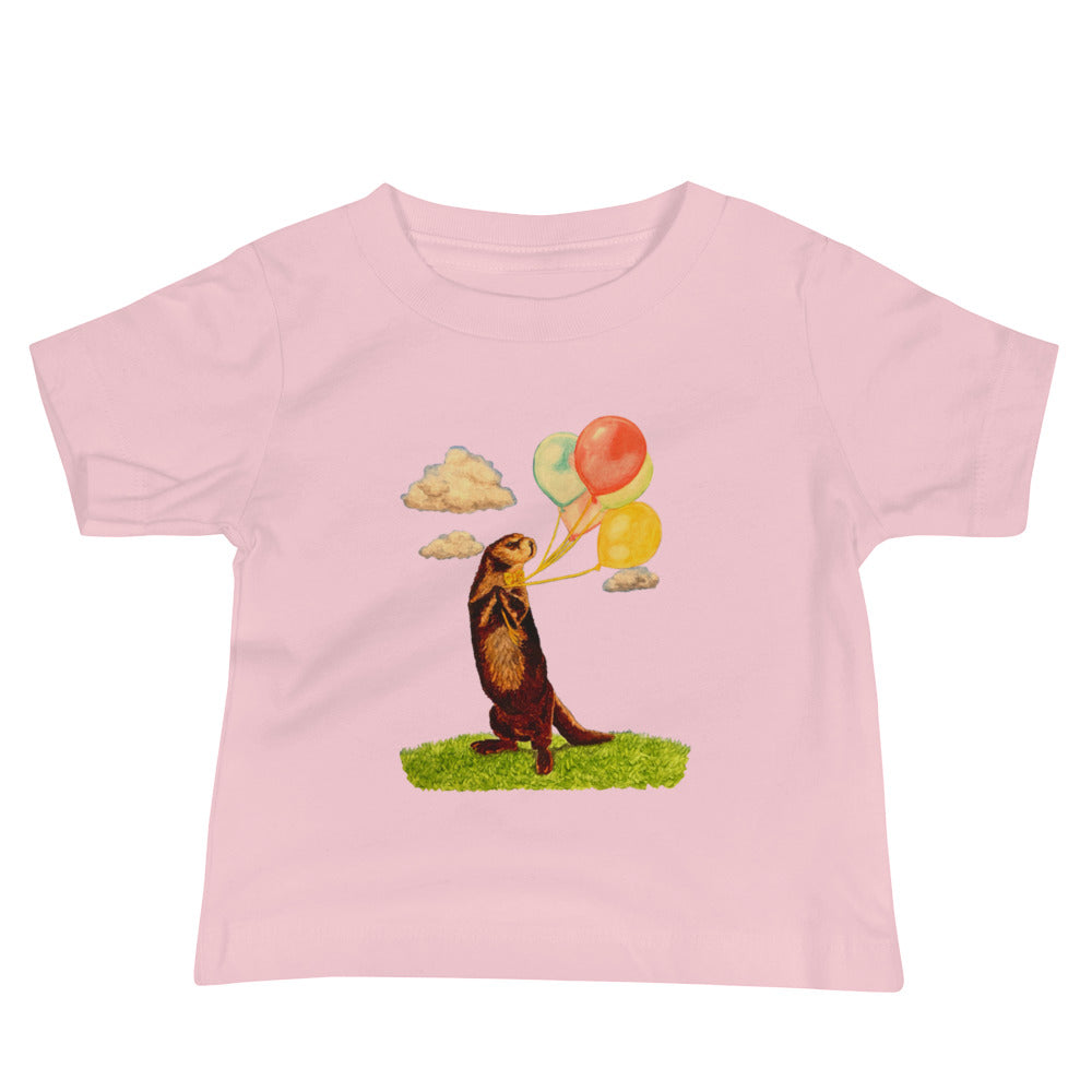 Otter and Balloons Baby Jersey Short Sleeve Tee Baby & Toddler Tops Indie Darling Design Pink 6-12m