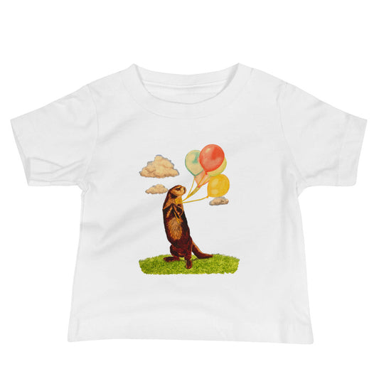 Otter and Balloons Baby Jersey Short Sleeve Tee Baby & Toddler Tops Indie Darling Design White 6-12m