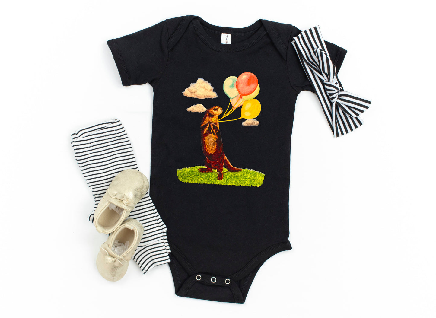 Otter and Balloons Baby Short Sleeve One Piece Baby & Toddler Tops Indie Darling Design