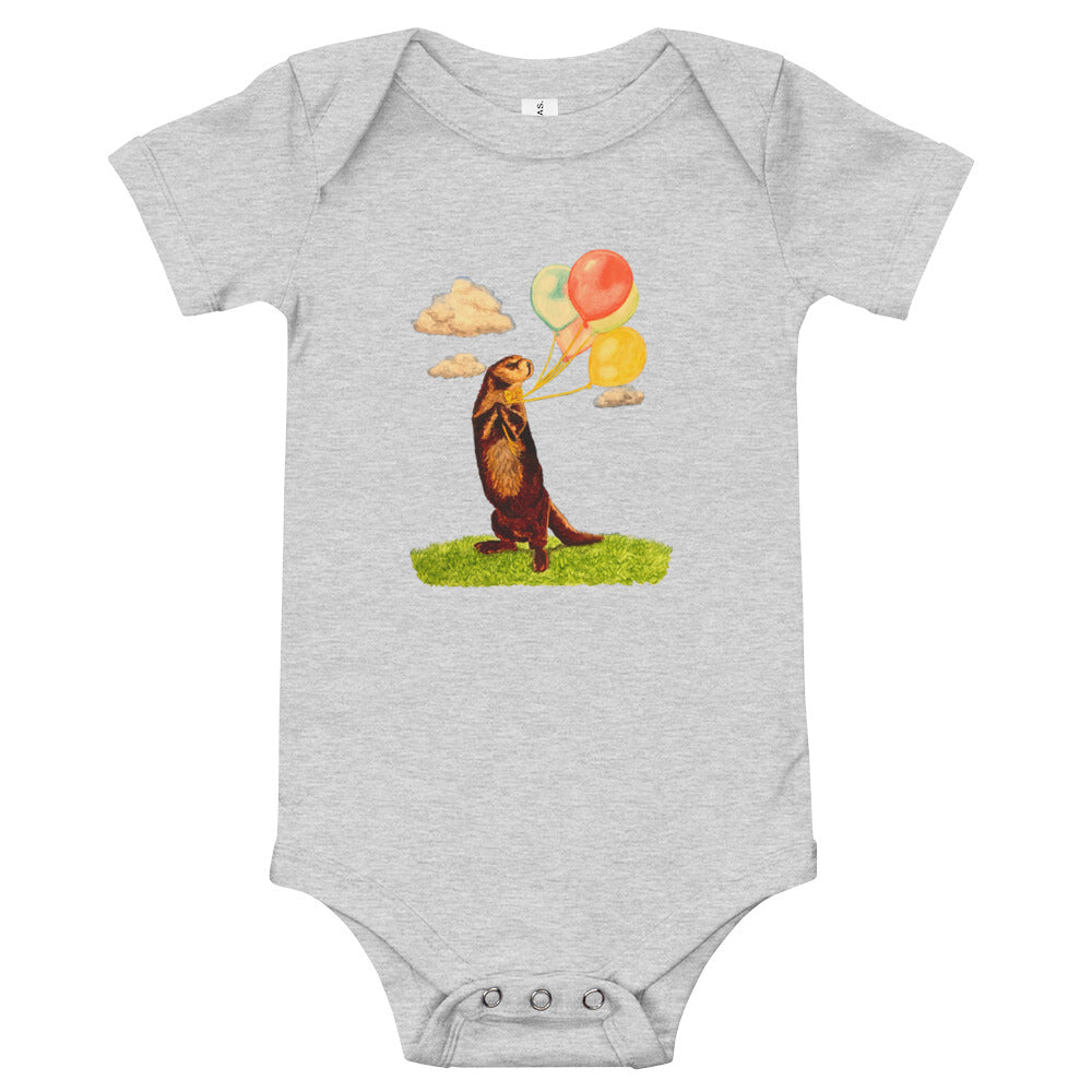 Otter and Balloons Baby Short Sleeve One Piece Baby & Toddler Tops Indie Darling Design Athletic Heather 3-6m