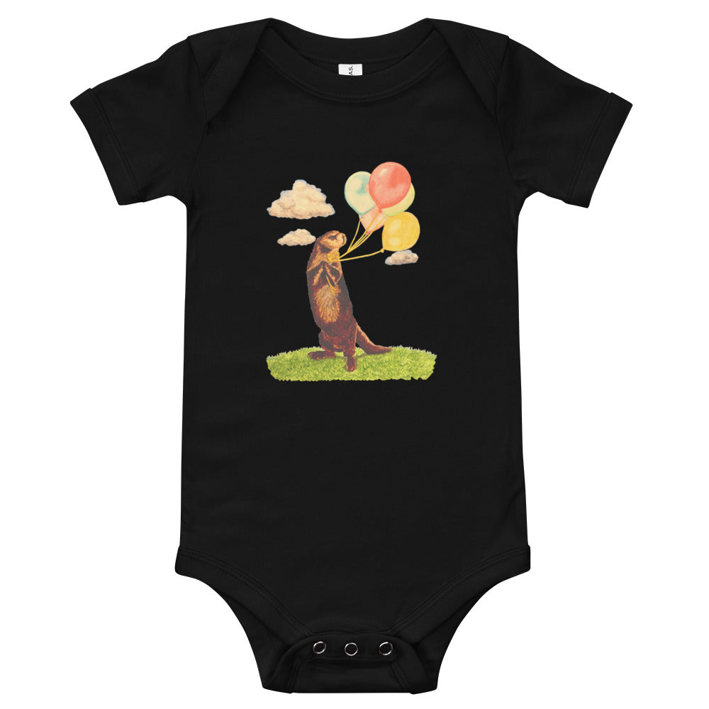 Otter and Balloons Baby Short Sleeve One Piece Baby & Toddler Tops Indie Darling Design Black 3-6m