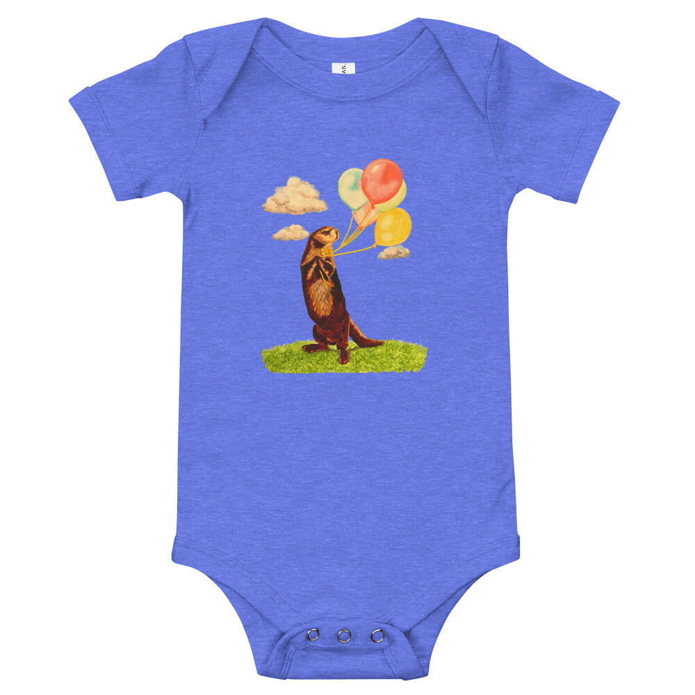 Otter and Balloons Baby Short Sleeve One Piece Baby & Toddler Tops Indie Darling Design Heather Columbia Blue 3-6m