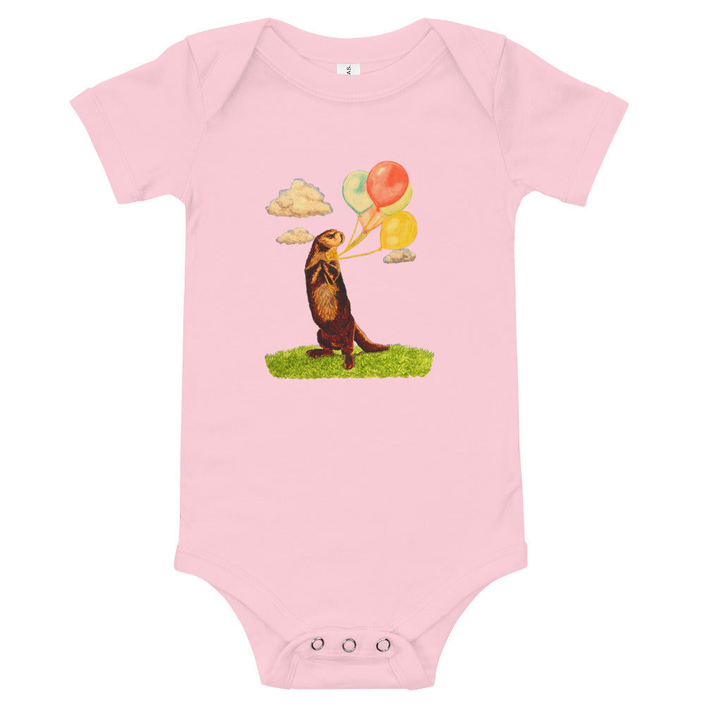 Otter and Balloons Baby Short Sleeve One Piece Baby & Toddler Tops Indie Darling Design Pink 3-6m