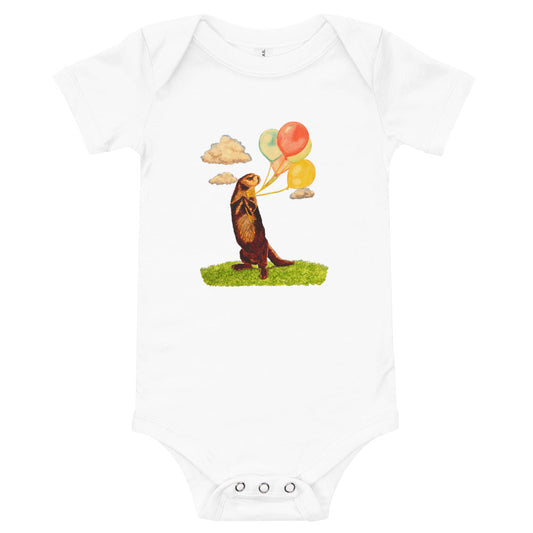 Otter and Balloons Baby Short Sleeve One Piece Baby & Toddler Tops Indie Darling Design White 3-6m