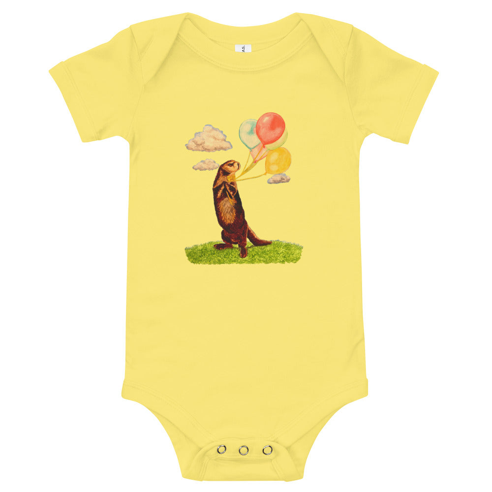 Otter and Balloons Baby Short Sleeve One Piece Baby & Toddler Tops Indie Darling Design Yellow 3-6m