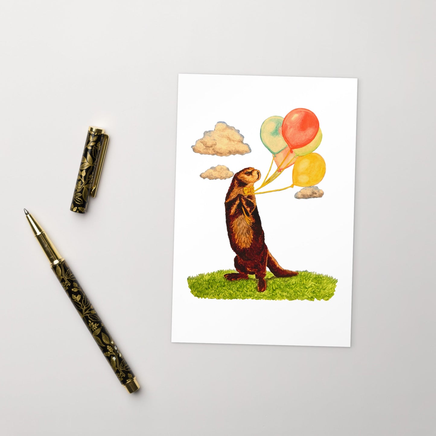 Otter and Balloons Illustrated Flat Card Posters, Prints, & Visual Artwork Indie Darling Design