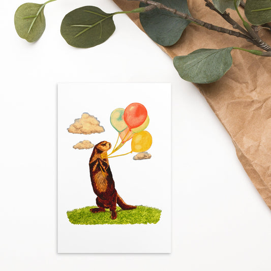 Otter and Balloons Illustrated Flat Card Posters, Prints, & Visual Artwork Indie Darling Design