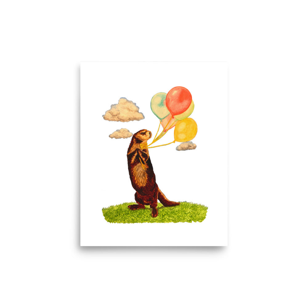Otter and Balloons Poster Print without Frame Posters, Prints, & Visual Artwork Indie Darling Design 8″×10″