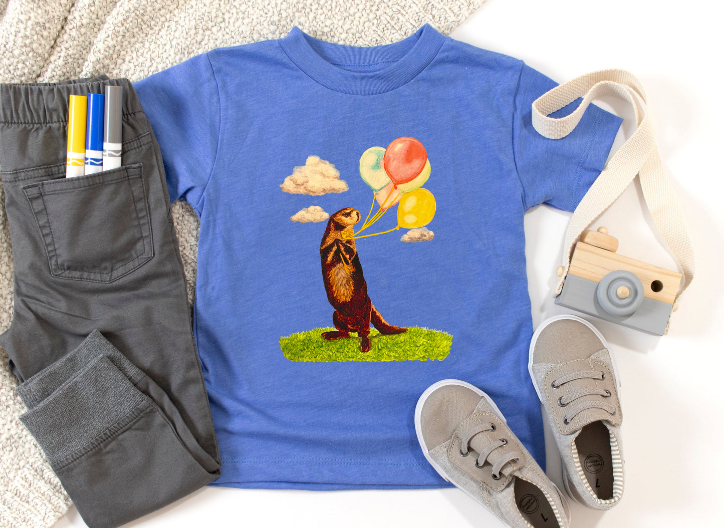 Otter and Balloons Toddler Short Sleeve Tee Baby & Toddler Tops Indie Darling Design