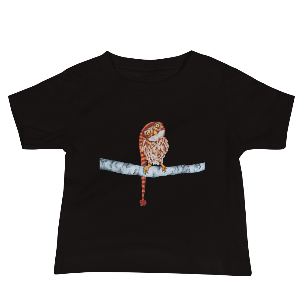 Owl in Stocking Cap Baby Jersey Short Sleeve Tee T-shirt Indie Darling Design Black 6-12m