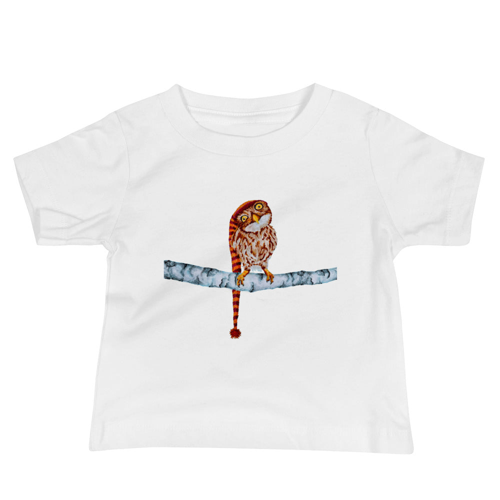 Owl in Stocking Cap Baby Jersey Short Sleeve Tee T-shirt Indie Darling Design White 6-12m