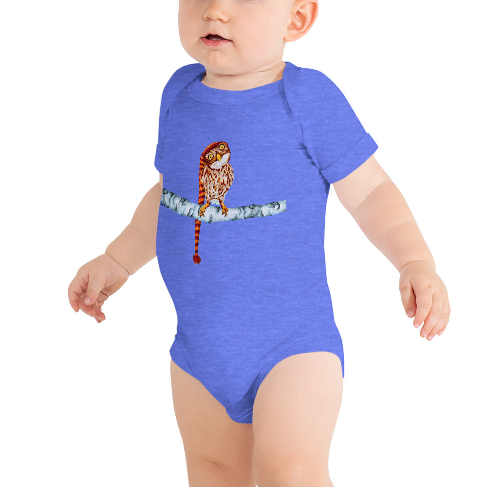 Owl in Stocking Cap Baby Short Sleeve One Piece Baby One-Pieces Indie Darling Design