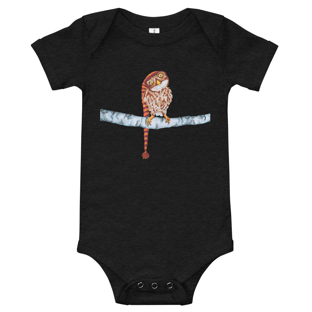 Owl in Stocking Cap Baby Short Sleeve One Piece Baby One-Pieces Indie Darling Design Dark Grey Heather 3-6m