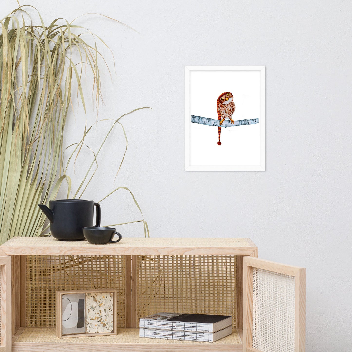 Owl in Stocking Cap Framed Poster Posters, Prints, & Visual Artwork Indie Darling Design