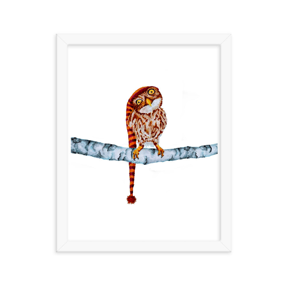Owl in Stocking Cap Framed Poster Posters, Prints, & Visual Artwork Indie Darling Design